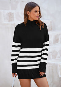 PRETTYGARDEN Women's Oversized Striped Sweaters Fall Casual Long Sleeve Turtleneck Pullover Chunky Knit Jumper Tops