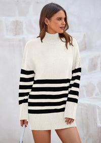 PRETTYGARDEN Women's Oversized Striped Sweaters Fall Casual Long Sleeve Turtleneck Pullover Chunky Knit Jumper Tops