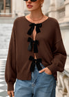 PRETTYGARDEN Cardigan Sweaters for Women Fall Bow Tie Front Long Sleeve Knit Sweater Tops Cute Going Out Outfits