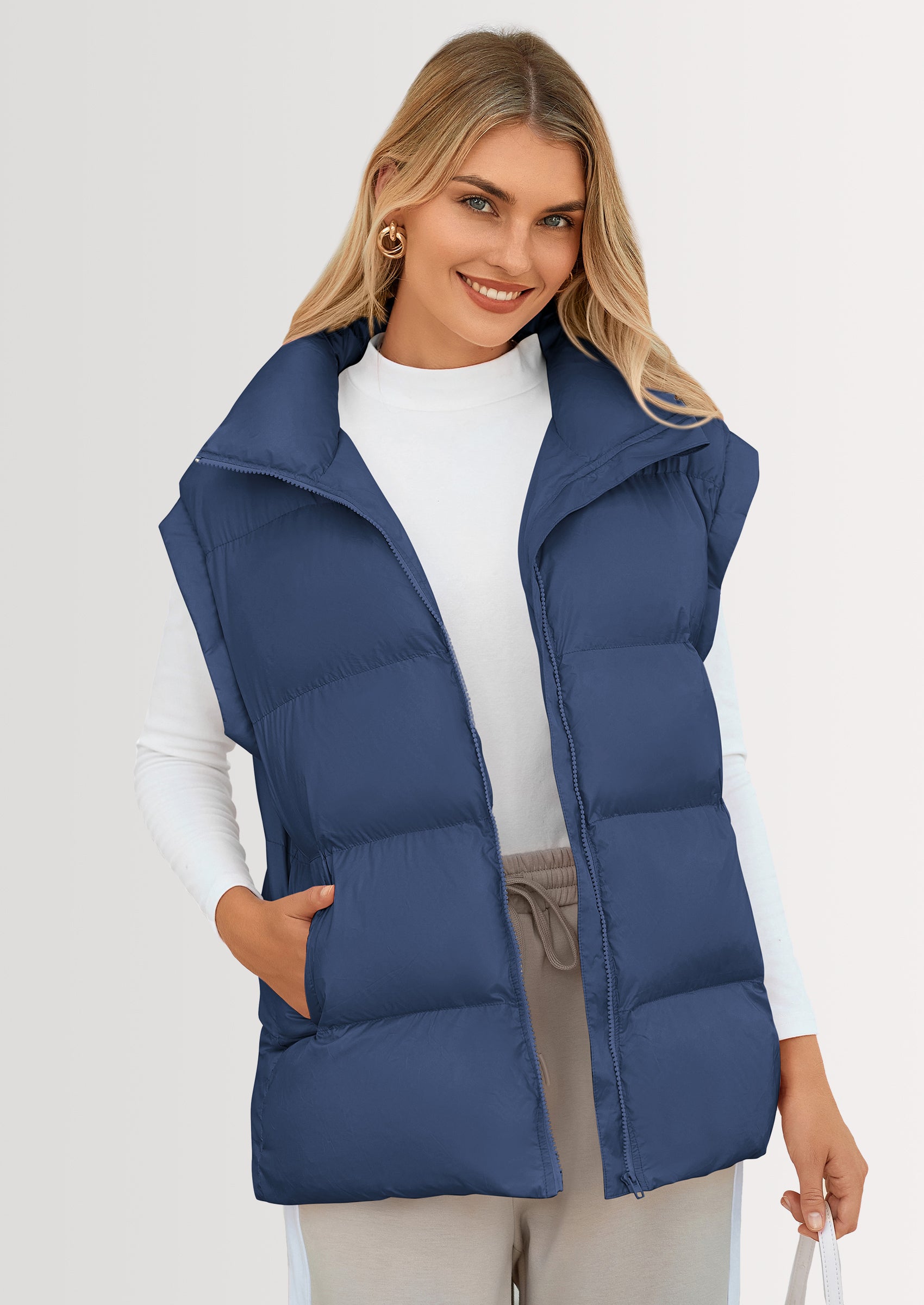 PRETTYGARDEN Women's Puffer Vest Fall Casual Stand Collar Lightweight Sleeveless Zip Up Padded Jackets Outerwear