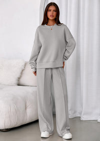 PRETTYGARDEN 2 Piece Sets For Women Fall Trendy Long Sleeve Sweatshirt Wide Leg Pants Loungewear Set Matching Sweatsuit