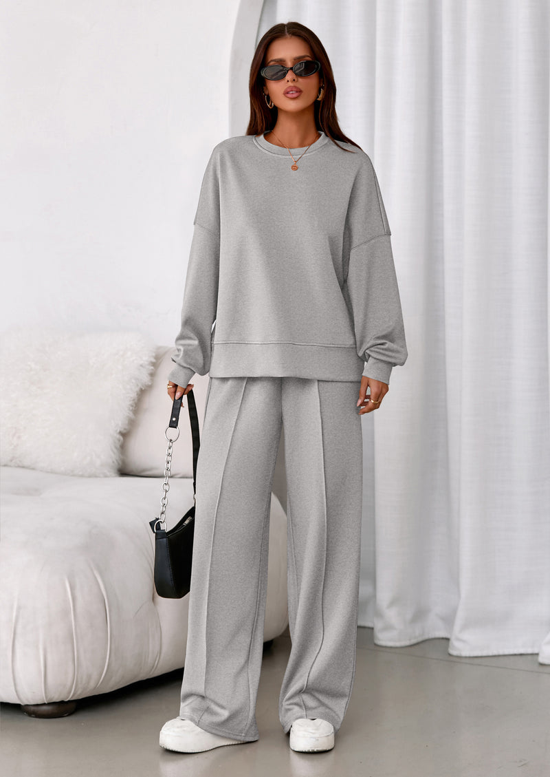 PRETTYGARDEN 2 Piece Sets For Women Fall Trendy Long Sleeve Sweatshirt Wide Leg Pants Loungewear Set Matching Sweatsuit