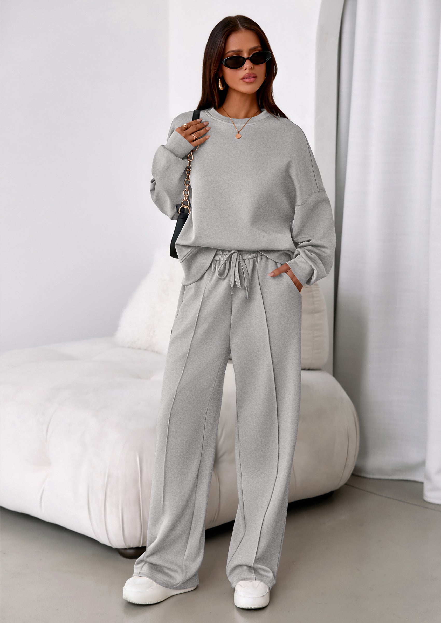 PRETTYGARDEN 2 Piece Sets For Women Fall Trendy Long Sleeve Sweatshirt Wide Leg Pants Loungewear Set Matching Sweatsuit