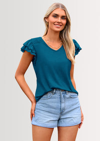 PRETTYGARDEN Summer Tops for Women Spring Trendy Fashion Clothes Casual Ruffle V Neck Short Sleeve Shirts Blouses