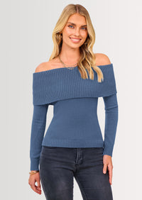 PRETTYGARDEN Women's Fall Off Shoulder Sweaters Y2K Long Sleeve Ribbed Knit Fitted Pullover Winter Date Night Tops Blouse