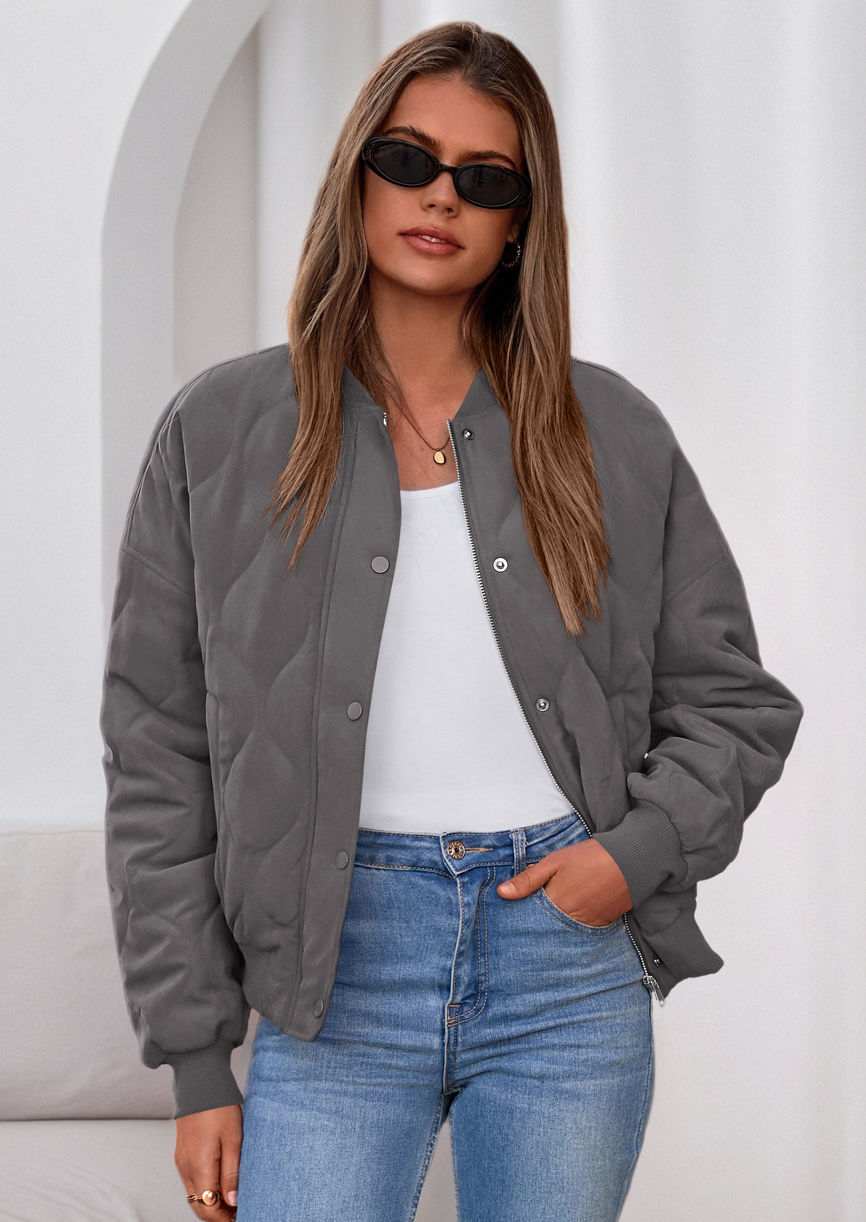 PRETTYGARDEN Women's Quilted Bomber Jacket Fall Fashion Lightweight Cropped Zip up Outerwear Winter Puffer Coats Pockets