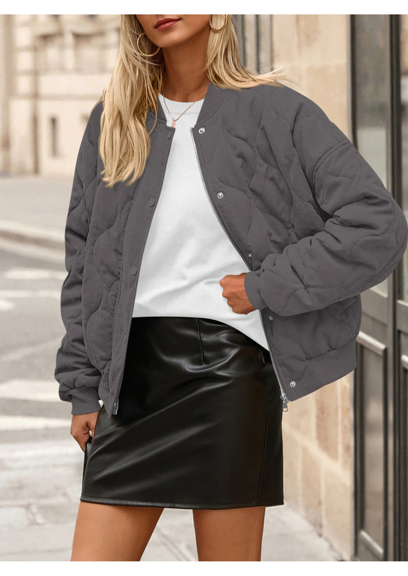 PRETTYGARDEN Women's Quilted Bomber Jacket Fall Fashion Lightweight Cropped Zip up Outerwear Winter Puffer Coats Pockets