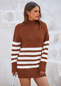 PRETTYGARDEN Women's Oversized Striped Sweaters Fall Casual Long Sleeve Turtleneck Pullover Chunky Knit Jumper Tops