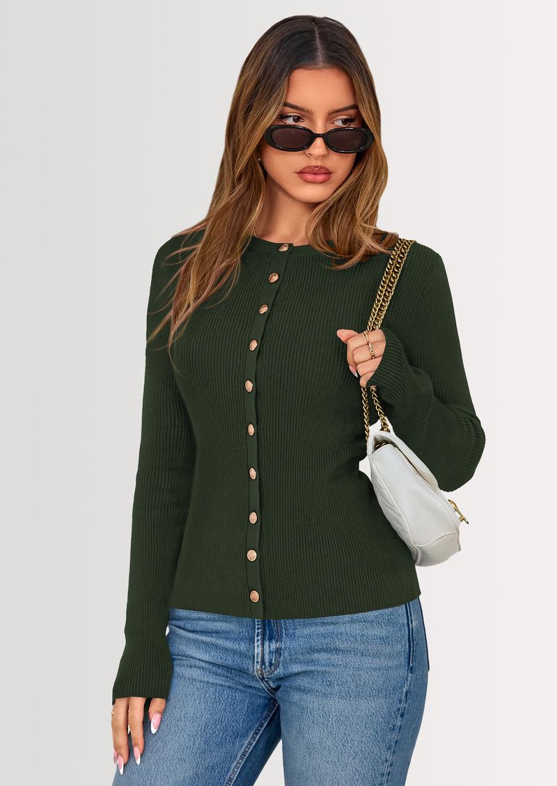 PRETTYGARDEN Womens Fall Cardigan Sweaters Lightweight Long Sleeve Button up Ribbed Knit Tops Winter Fashion Clothes