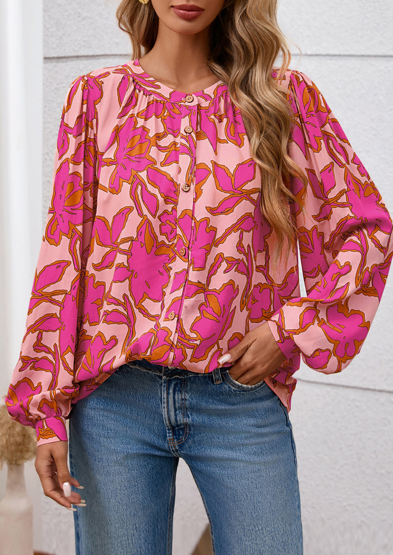 PRETTYGARDEN Women's Floral Button Down Blouse Fall Fashion Dressy Casual Long Sleeve Oversized Shirts Top Boho Clothes