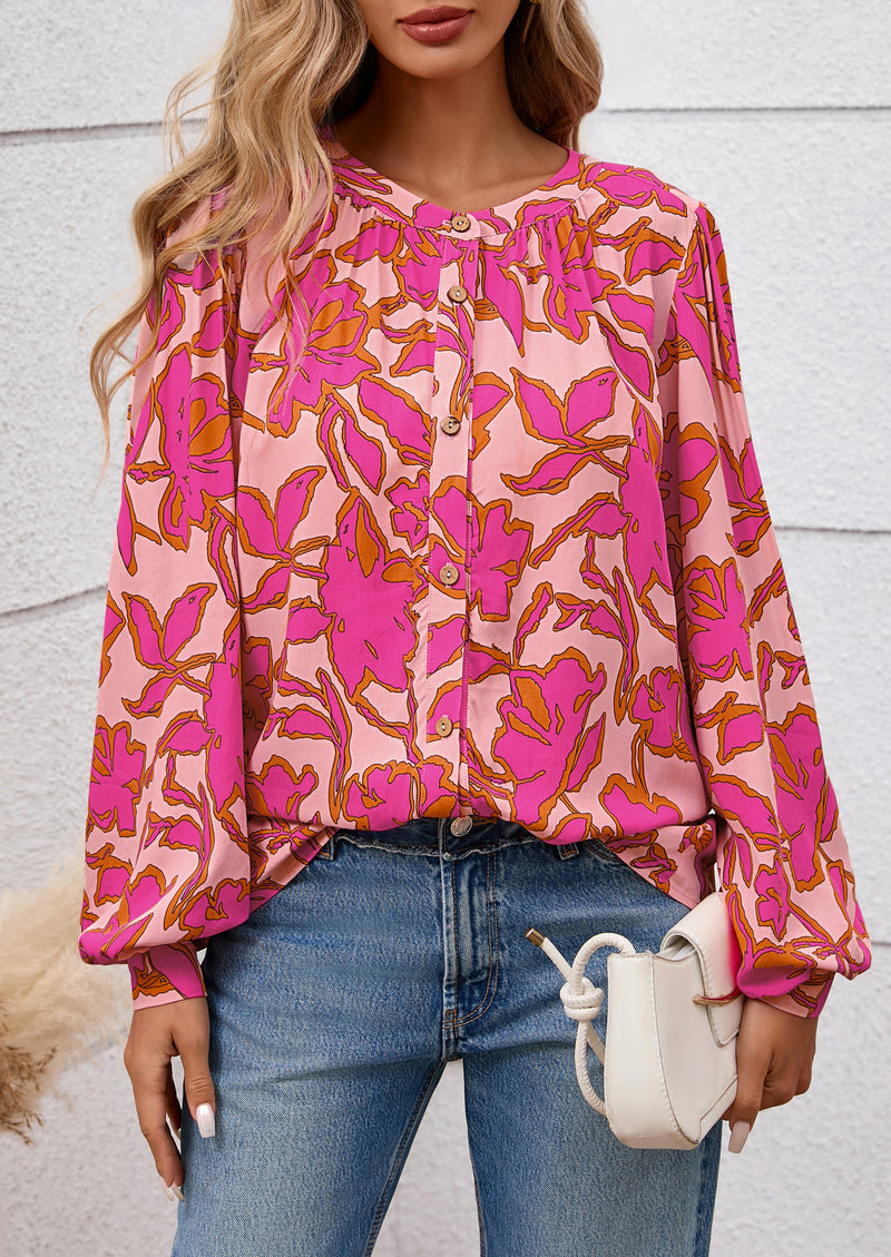 PRETTYGARDEN Women's Floral Button Down Blouse Fall Fashion Dressy Casual Long Sleeve Oversized Shirts Top Boho Clothes