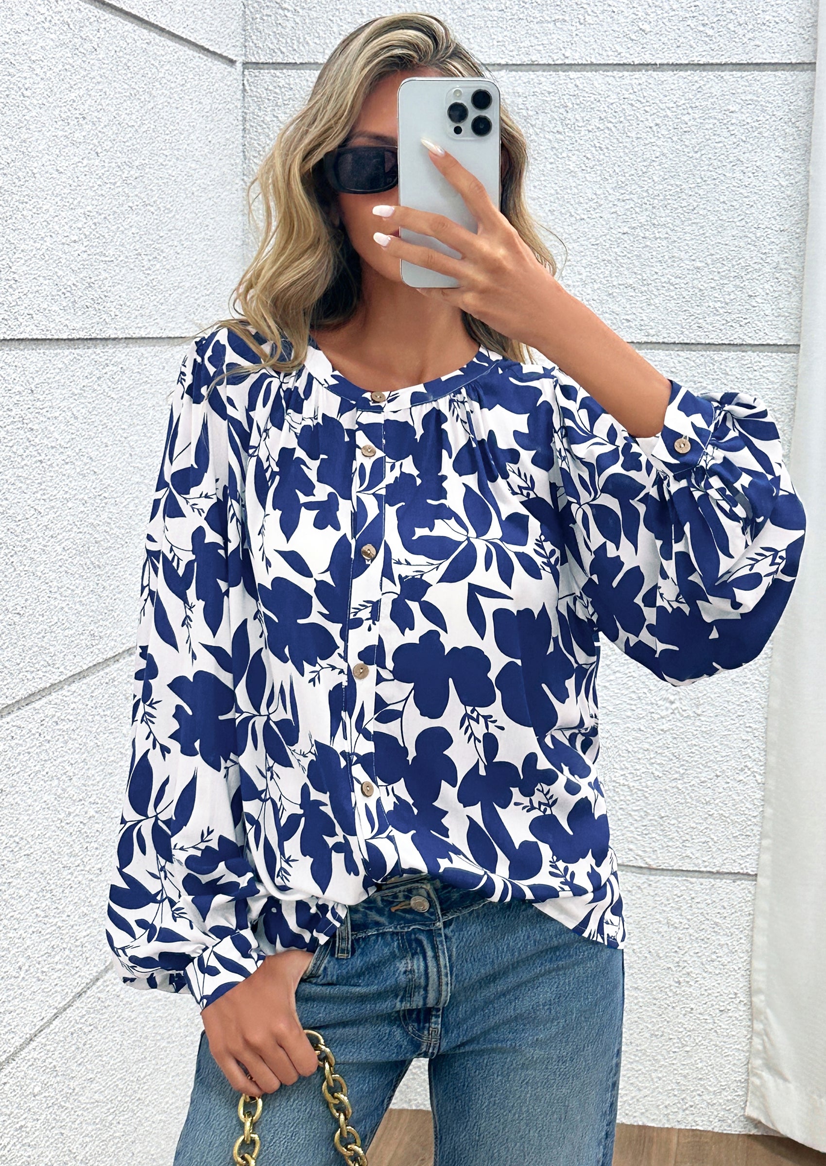 PRETTYGARDEN Women's Floral Button Down Blouse Fall Fashion Dressy Casual Long Sleeve Oversized Shirts Top Boho Clothes