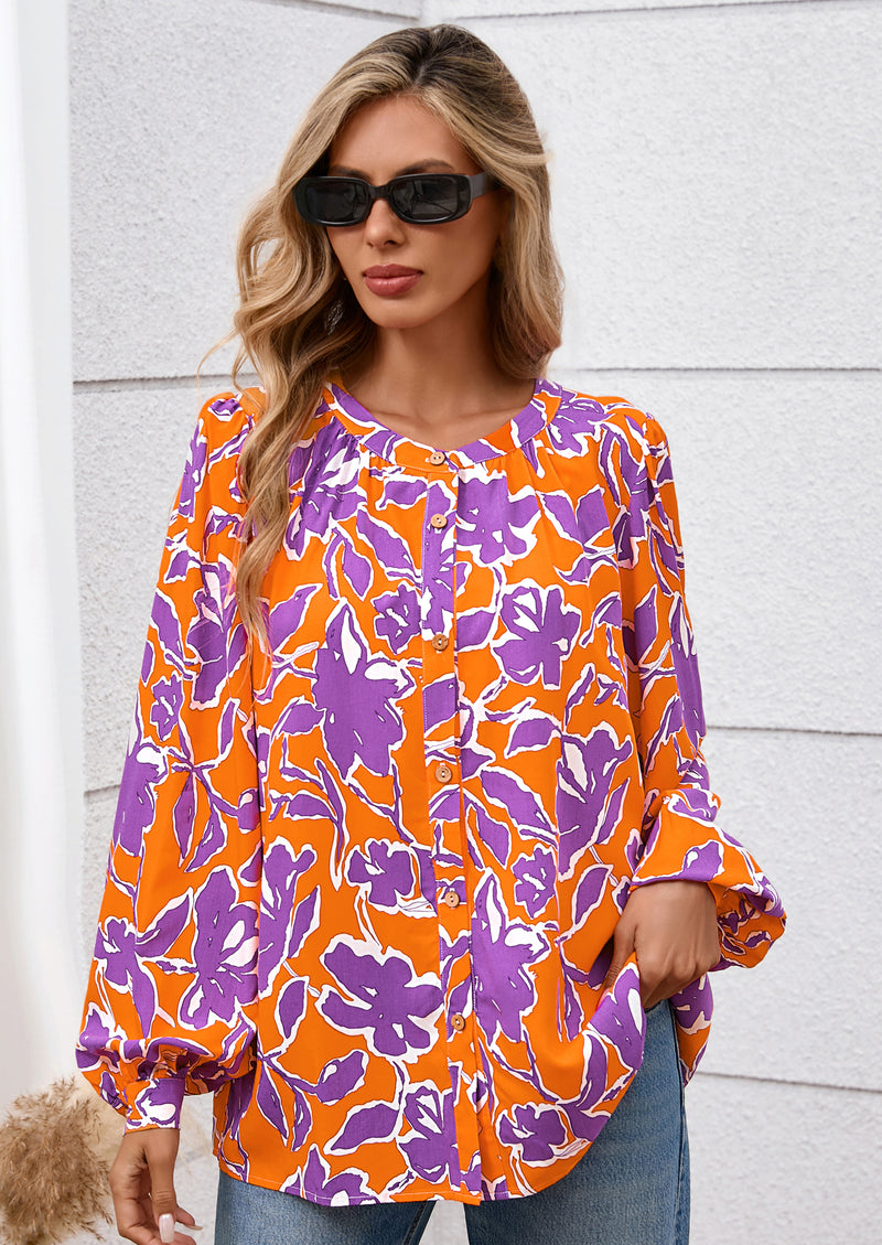 PRETTYGARDEN Women's Floral Button Down Blouse Fall Fashion Dressy Casual Long Sleeve Oversized Shirts Top Boho Clothes