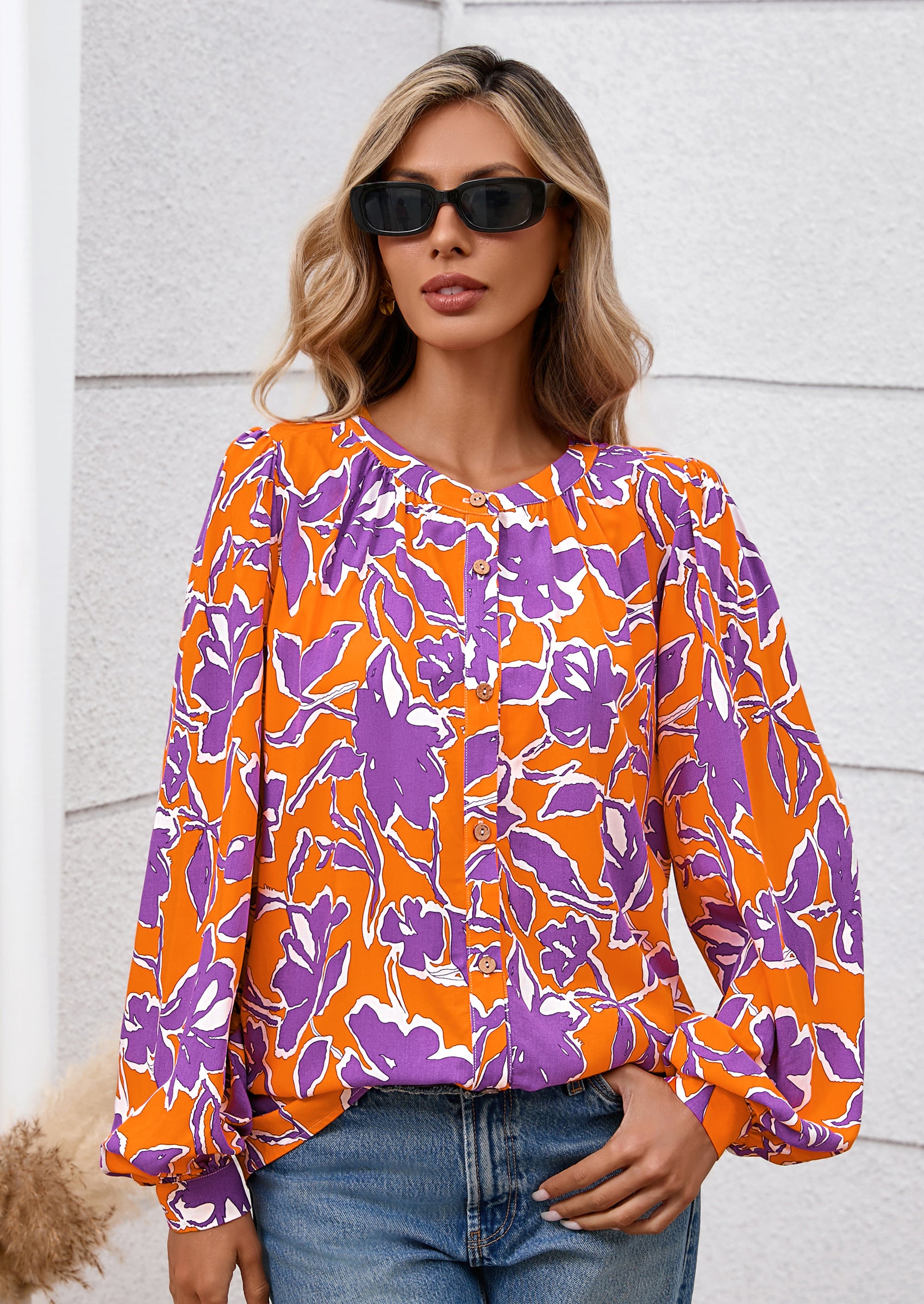 PRETTYGARDEN Women's Floral Button Down Blouse Fall Fashion Dressy Casual Long Sleeve Oversized Shirts Top Boho Clothes