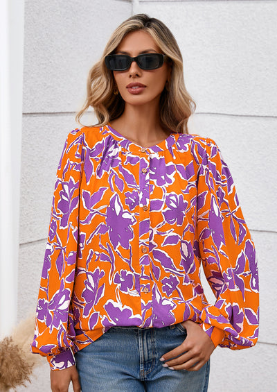PRETTYGARDEN Women's Floral Button Down Blouse Fall Fashion Dressy Casual Long Sleeve Oversized Shirts Top Boho Clothes