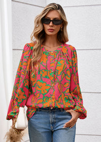 PRETTYGARDEN Women's Floral Button Down Blouse Fall Fashion Dressy Casual Long Sleeve Oversized Shirts Top Boho Clothes
