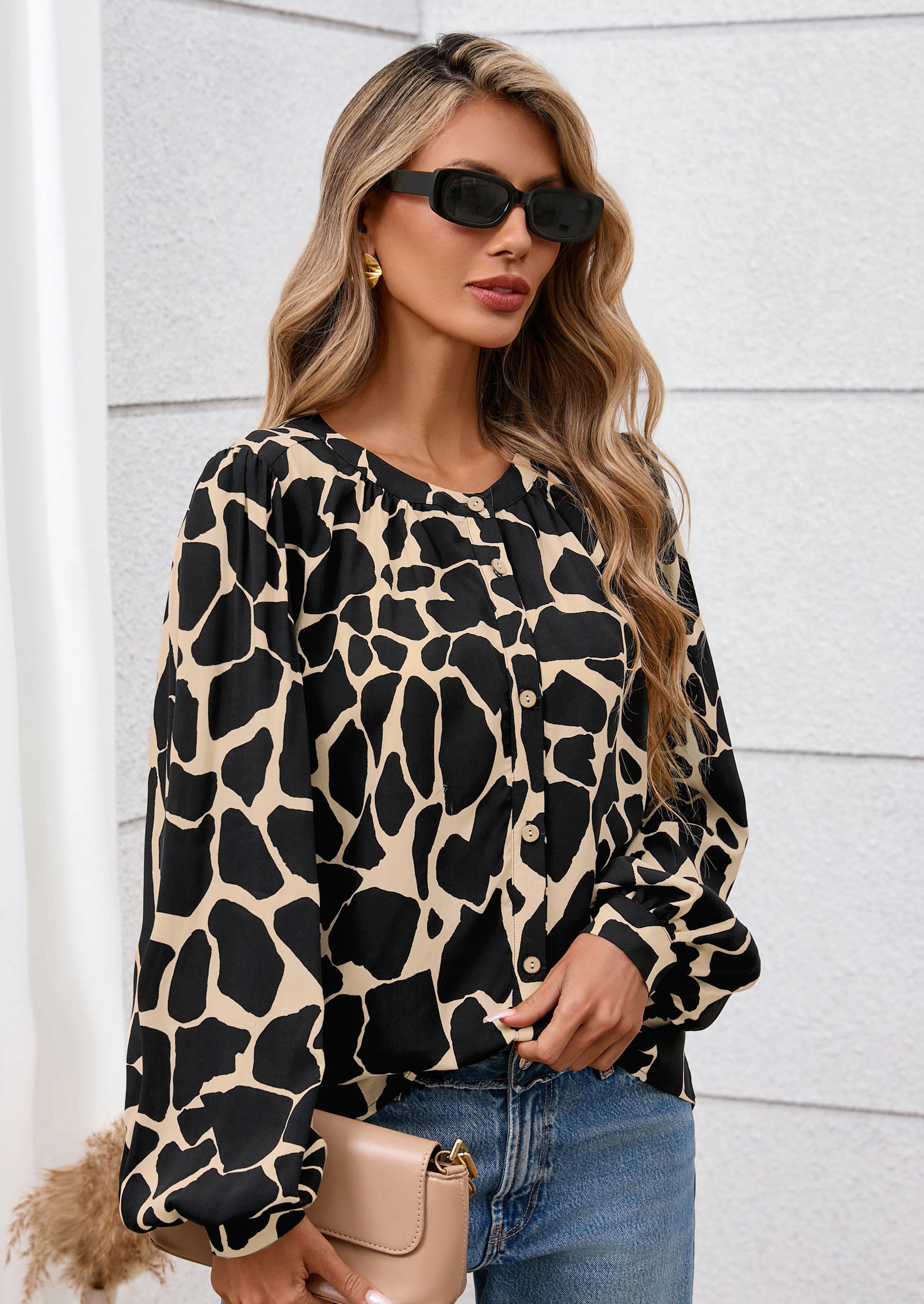 PRETTYGARDEN Women's Floral Button Down Blouse Fall Fashion Dressy Casual Long Sleeve Oversized Shirts Top Boho Clothes