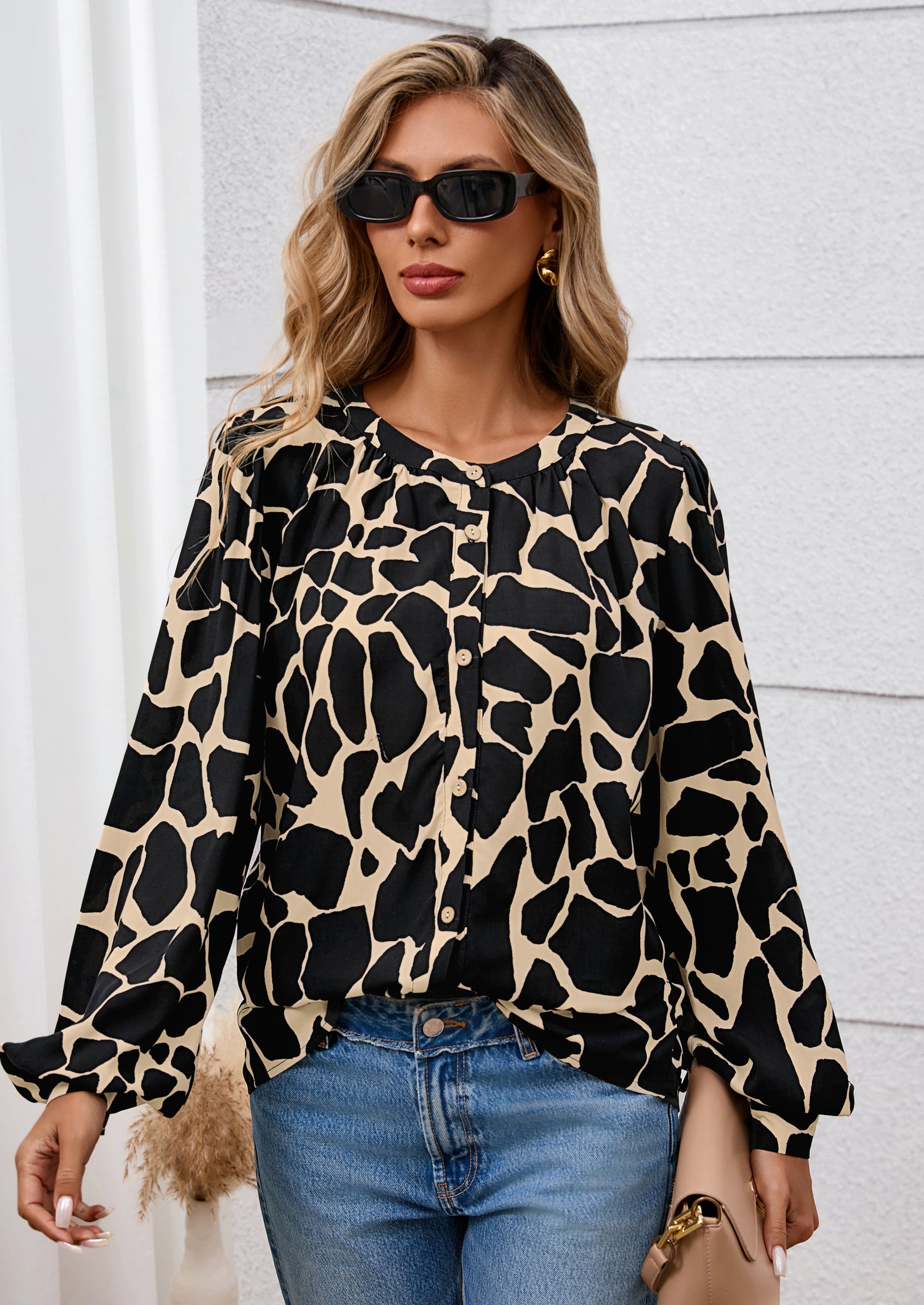 PRETTYGARDEN Women's Floral Button Down Blouse Fall Fashion Dressy Casual Long Sleeve Oversized Shirts Top Boho Clothes