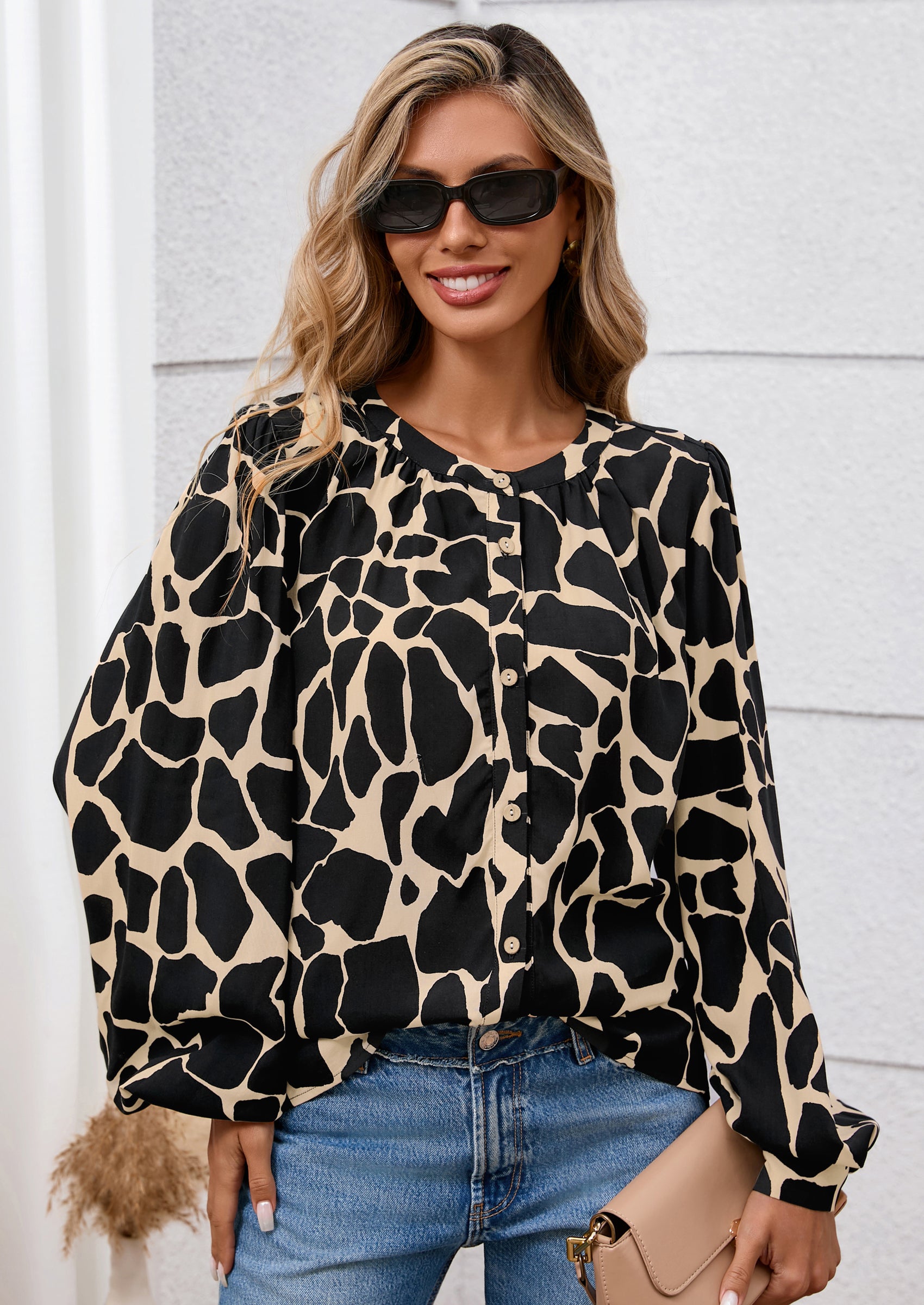 PRETTYGARDEN Women's Floral Button Down Blouse Fall Fashion Dressy Casual Long Sleeve Oversized Shirts Top Boho Clothes