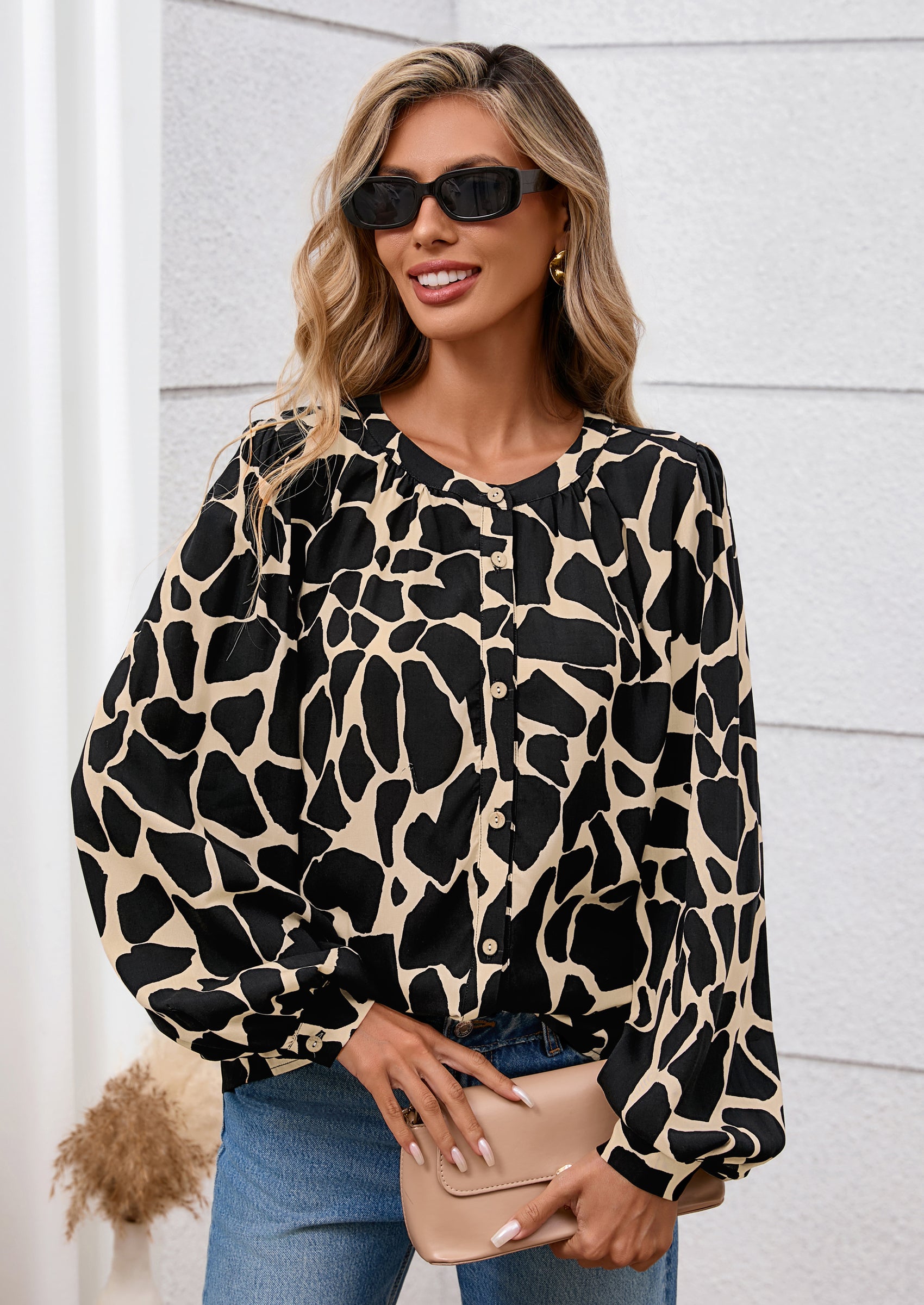 PRETTYGARDEN Women's Floral Button Down Blouse Fall Fashion Dressy Casual Long Sleeve Oversized Shirts Top Boho Clothes
