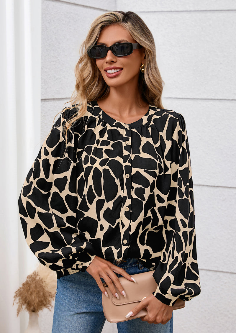 PRETTYGARDEN Women's Floral Button Down Blouse Fall Fashion Dressy Casual Long Sleeve Oversized Shirts Top Boho Clothes