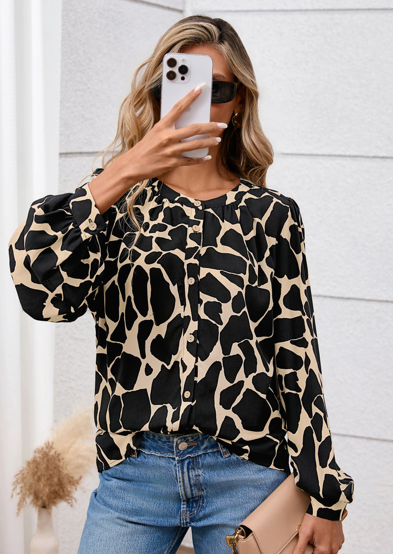 PRETTYGARDEN Women's Floral Button Down Blouse Fall Fashion Dressy Casual Long Sleeve Oversized Shirts Top Boho Clothes