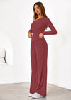 PRETTYGARDEN Casual Two Piece Sets for Women Fall Outfits Asymmetrical Off Shoulder Tops Wide Leg Pants Knit Lounge Set