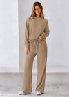 PRETTYGARDEN 2 Piece Long Sleeve Pullover Tops and Wide Leg Pants Knitted Lounge Sets