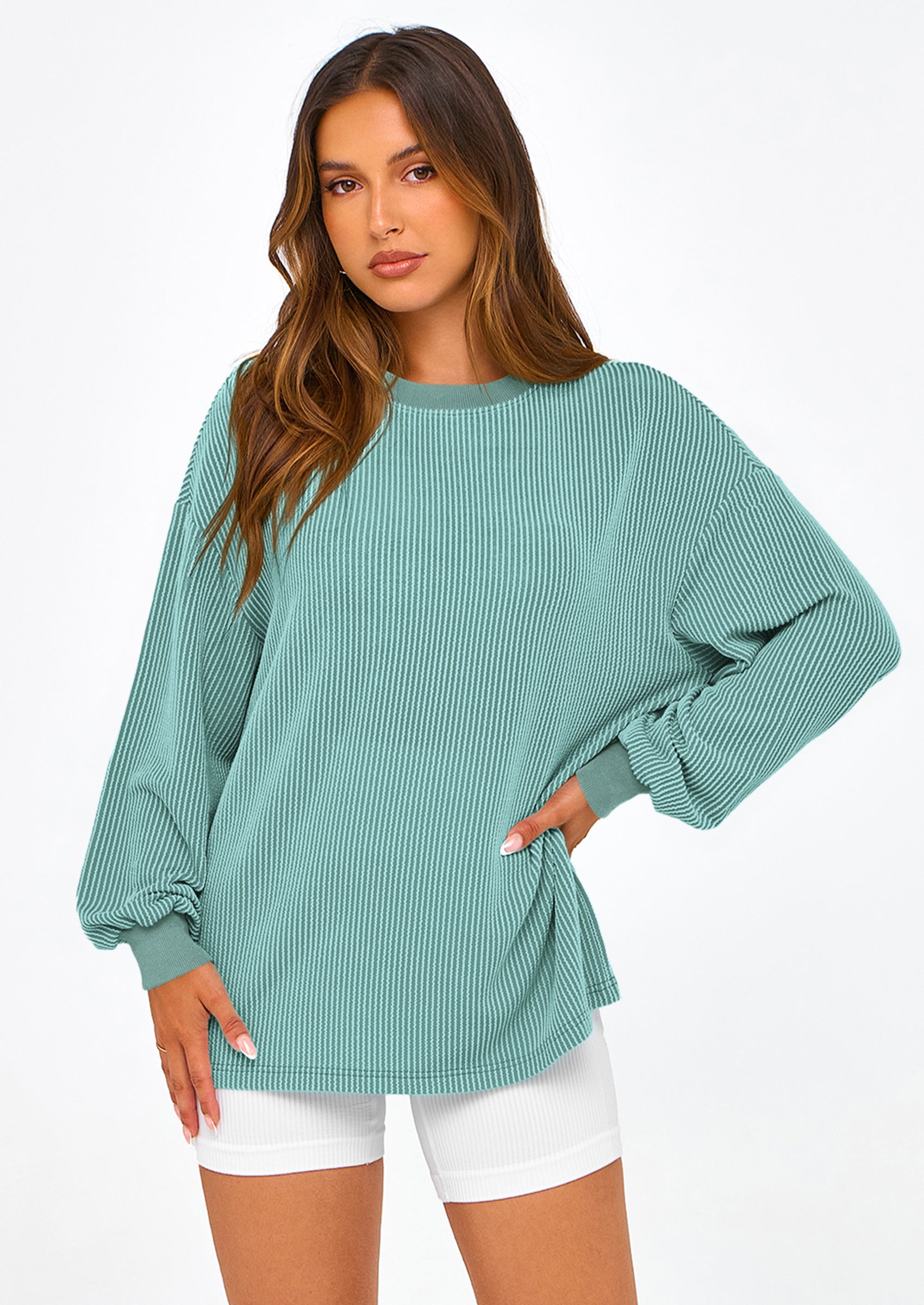 PRETTYGARDEN Women's Long Sleeve Tee Shirts Spring Fall Trendy Clothes Casual Loose Crewneck Ribbed Blouse Tunic Tops
