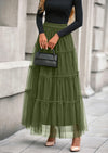 PRETTYGARDEN Maxi Skirts for Women Fall Tulle High Waisted Ruffle Flowy A-Line Long Skirt Country Concert Outfits