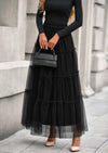 PRETTYGARDEN Maxi Skirts for Women Fall Tulle High Waisted Ruffle Flowy A-Line Long Skirt Country Concert Outfits