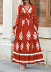 PRETTYGARDEN Women's Fall Wedding Guest Dresses Boho Floral Long Sleeve V Neck Flowy Elegant Maxi Dress Beach Clothes