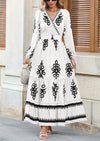 PRETTYGARDEN Women's Fall Wedding Guest Dresses Boho Floral Long Sleeve V Neck Flowy Elegant Maxi Dress Beach Clothes