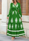 PRETTYGARDEN Women's Fall Wedding Guest Dresses Boho Floral Long Sleeve V Neck Flowy Elegant Maxi Dress Beach Clothes