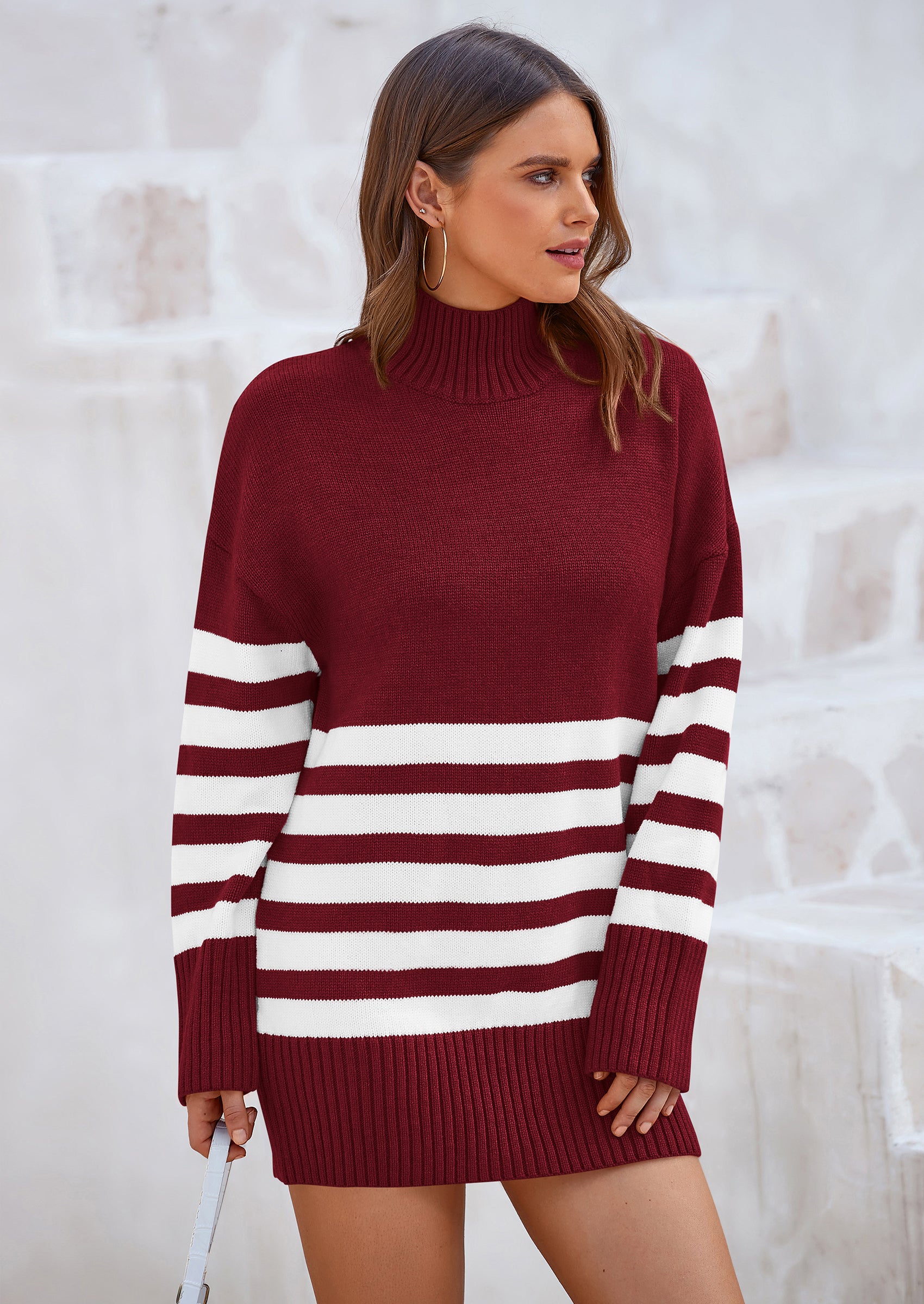 PRETTYGARDEN Women's Oversized Striped Sweaters Fall Casual Long Sleeve Turtleneck Pullover Chunky Knit Jumper Tops
