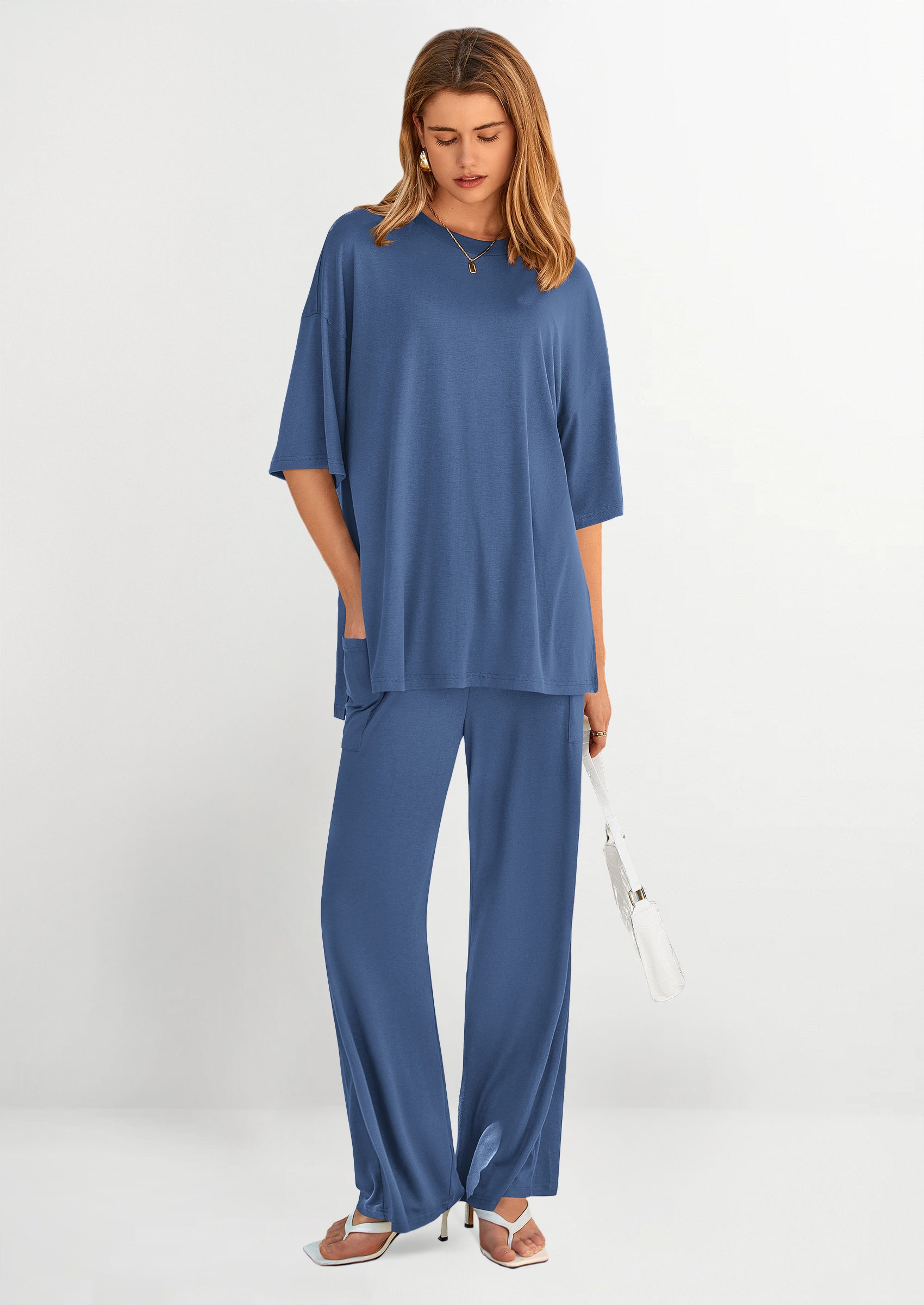 PRETTYGARDEN Women's 2 Piece Outfits Casual Short Sleeve Pullover Tops and Wide Leg Pants Lounge Sets Tracksuits