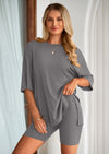 PRETTYGARDEN Women's Two Piece Lounge Set Summer Casual Oversized Shirts Biker Shorts Matching Airport Travel Outfit