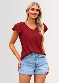 PRETTYGARDEN Summer Tops for Women Spring Trendy Fashion Clothes Casual Ruffle V Neck Short Sleeve Shirts Blouses