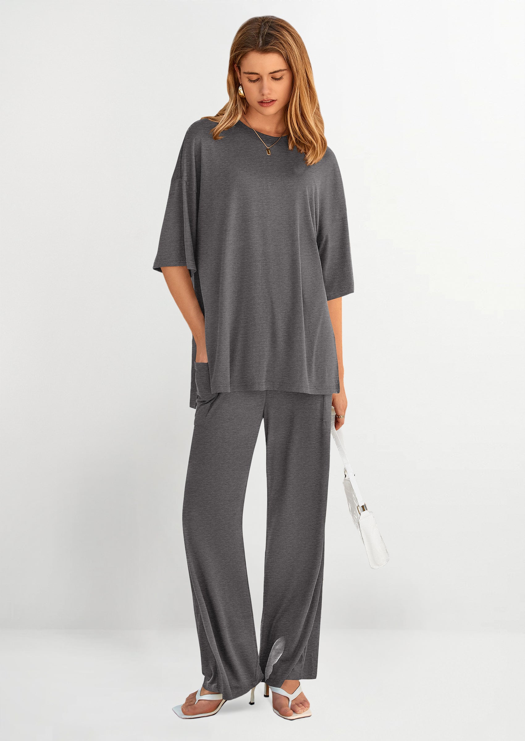 PRETTYGARDEN Women's 2 Piece Outfits Casual Short Sleeve Pullover Tops and Wide Leg Pants Lounge Sets Tracksuits