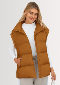 PRETTYGARDEN Women's Puffer Vest Fall Casual Stand Collar Lightweight Sleeveless Zip Up Padded Jackets Outerwear