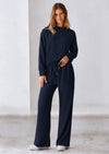 PRETTYGARDEN 2 Piece Long Sleeve Pullover Tops and Wide Leg Pants Knitted Lounge Sets