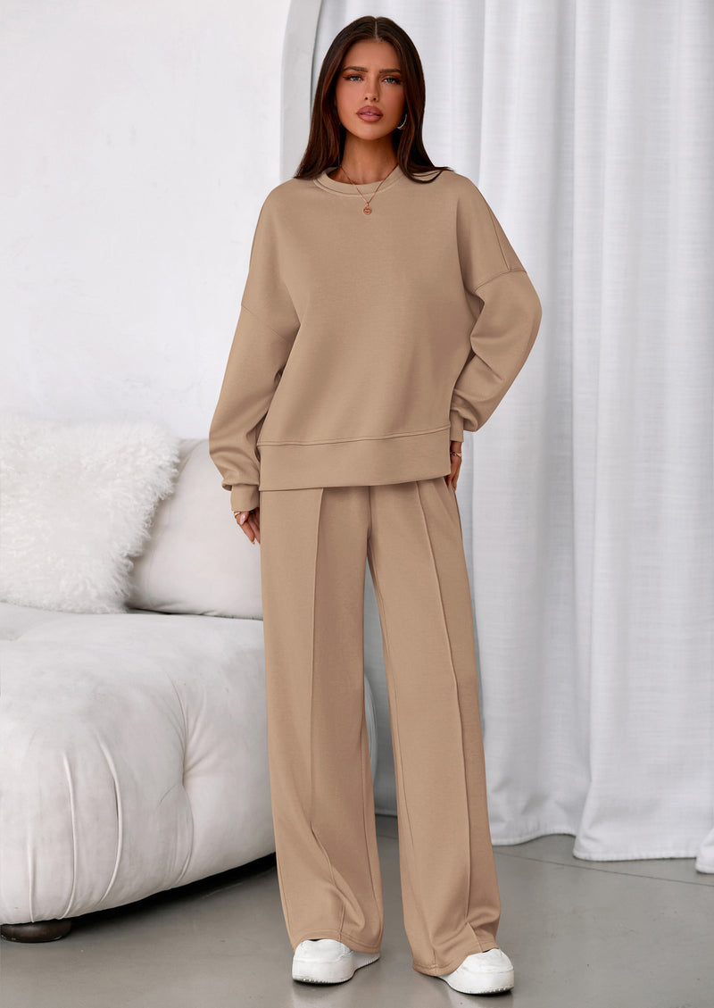 PRETTYGARDEN 2 Piece Sets For Women Fall Trendy Long Sleeve Sweatshirt Wide Leg Pants Loungewear Set Matching Sweatsuit