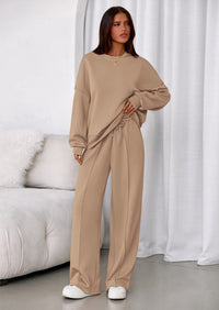 PRETTYGARDEN 2 Piece Sets For Women Fall Trendy Long Sleeve Sweatshirt Wide Leg Pants Loungewear Set Matching Sweatsuit