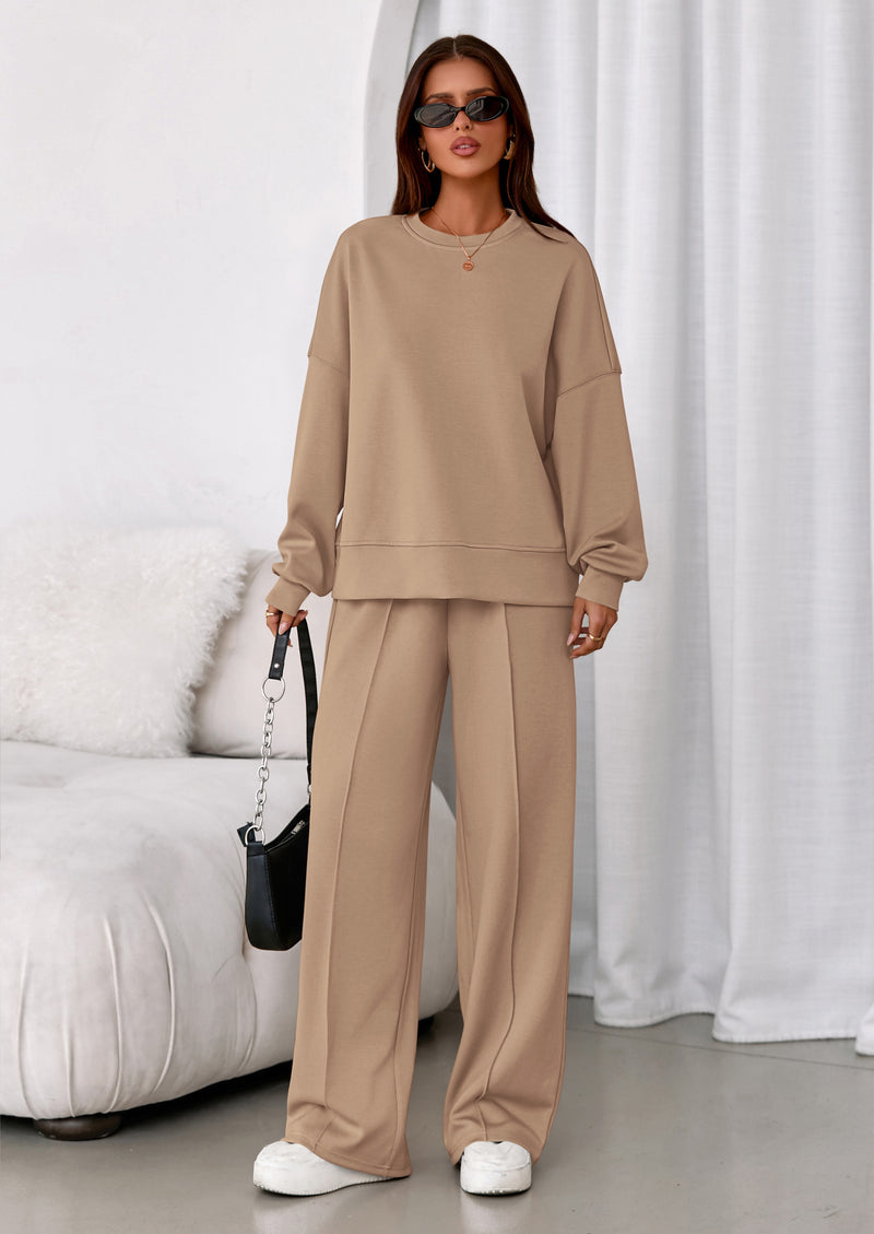 PRETTYGARDEN 2 Piece Sets For Women Fall Trendy Long Sleeve Sweatshirt Wide Leg Pants Loungewear Set Matching Sweatsuit
