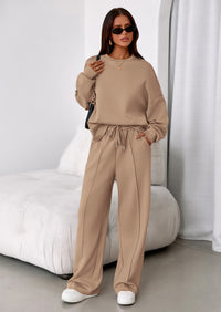 PRETTYGARDEN 2 Piece Sets For Women Fall Trendy Long Sleeve Sweatshirt Wide Leg Pants Loungewear Set Matching Sweatsuit