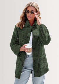 PRETTYGARDEN Women's Winter Faux Fur Coats Long Sleeve Lapel Button Down Pockets Fleece Sherpa Jacket Casual Trendy Outerwear