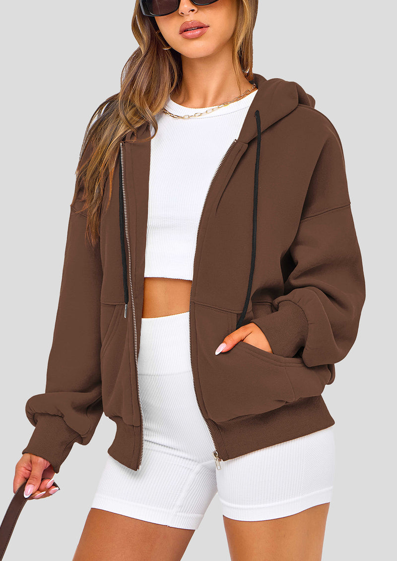 PRETTYGARDEN Women's Fall Oversized Hoodies Sweatshirt Long Sleeve Zip Up Pockets Loose Fit Y2K Winter Jackets Coat