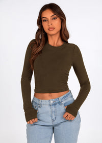 PRETTYGARDEN Women's Long Sleeve Crop Tops Y2K Spring Fall Fashion Clothes Basic Slim Fit Tee Shirts Blouse
