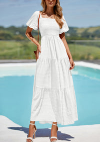 PRETTYGARDEN Womens Summer Smocked Tiered Ruffle A Line Beach Maxi Dresses
