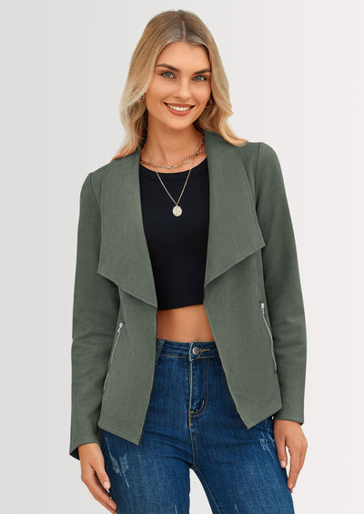 PRETTYGARDEN Women's Faux Suede Jackets Fashion Fall Clothes Long Sleeve Open Front Cropped Coat Outwear